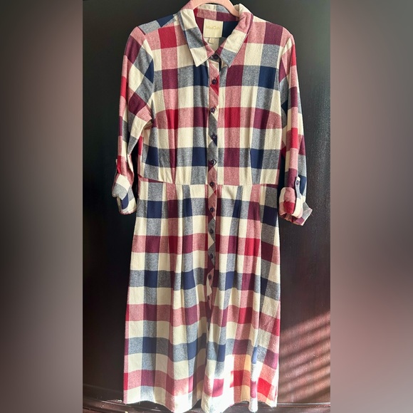 Modcloth Plaid Flannel Jamberry Roll Cuff Sleeve Dress Womens Size Large - Picture 4 of 5